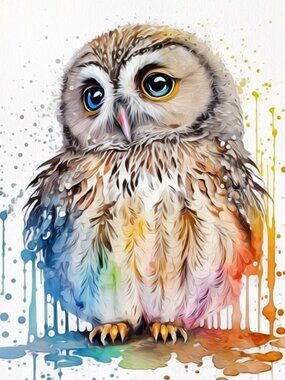 8x10 Majestic Owl Watercolor Oil Painting Art Print Nature Wall Decor